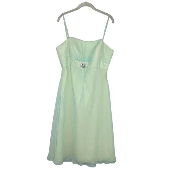 Mori Lee | Dresses | Mori Lee Bridesmaid Green Teal Chiffon Tulle Knee  Length Dress Sz 516 | Poshmark